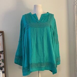 *Like New* Crown & Ivy Teal Women's Peasant Poet Romantic Top | Size 2X